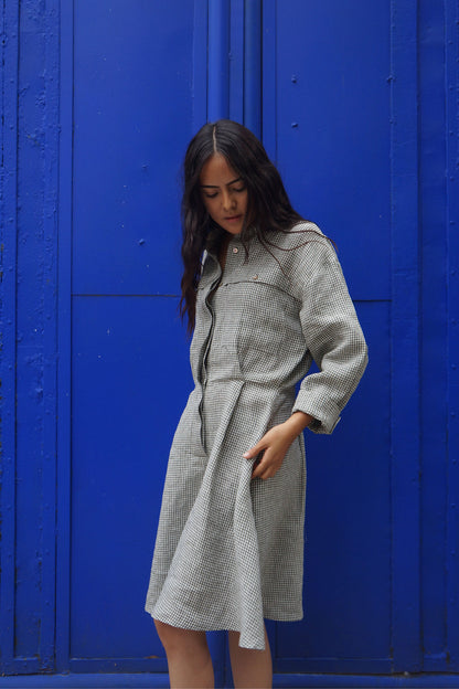 Capucine Checked Linen Dress