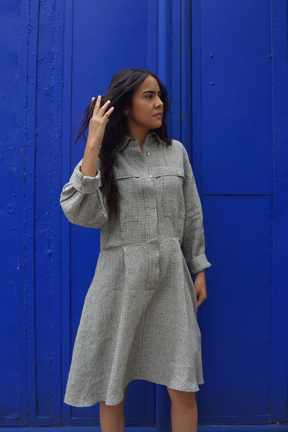 Capucine Checked Linen Dress