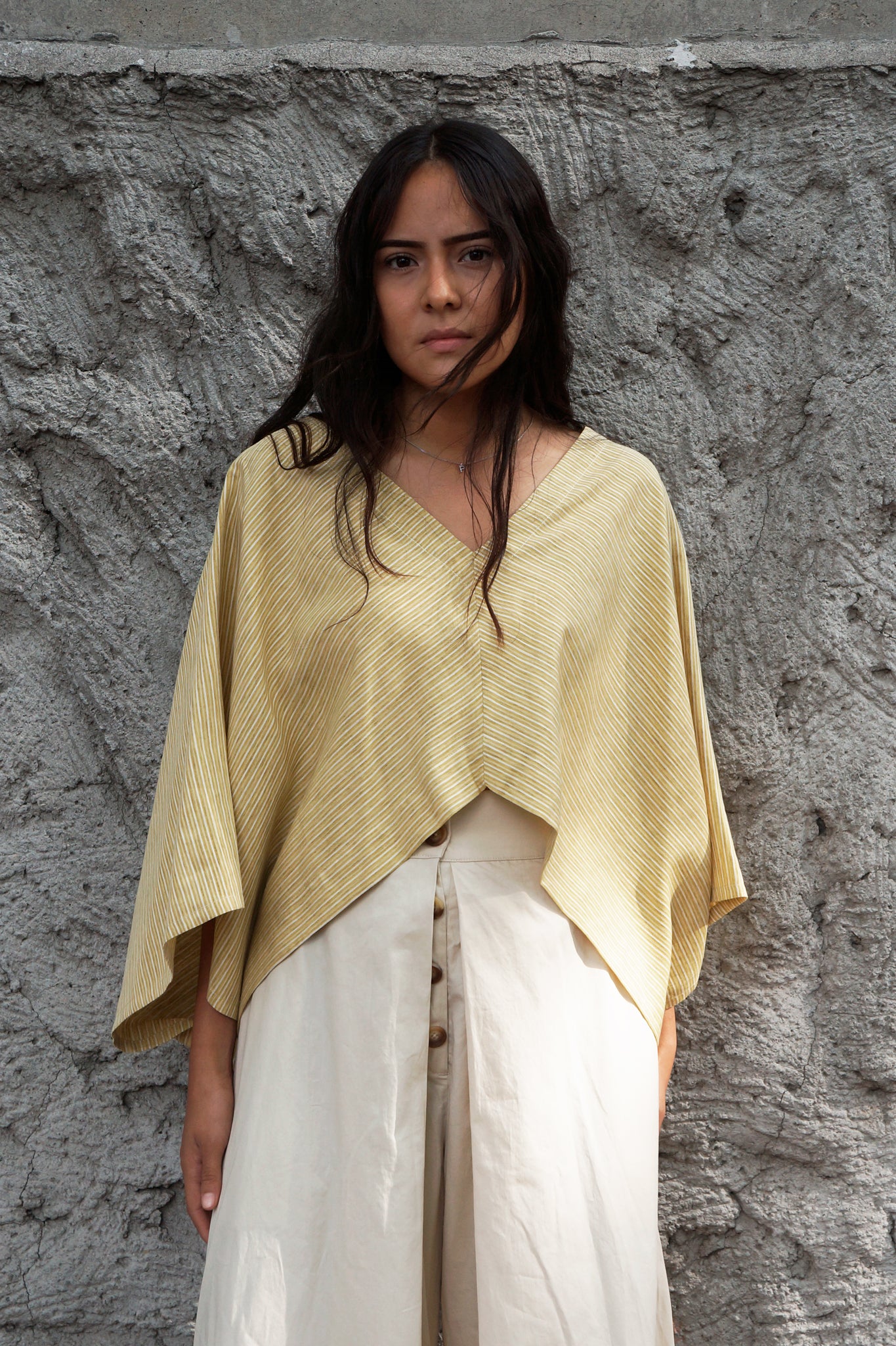 Nitrogen Linen-Blend V-Neck Poncho Blouse