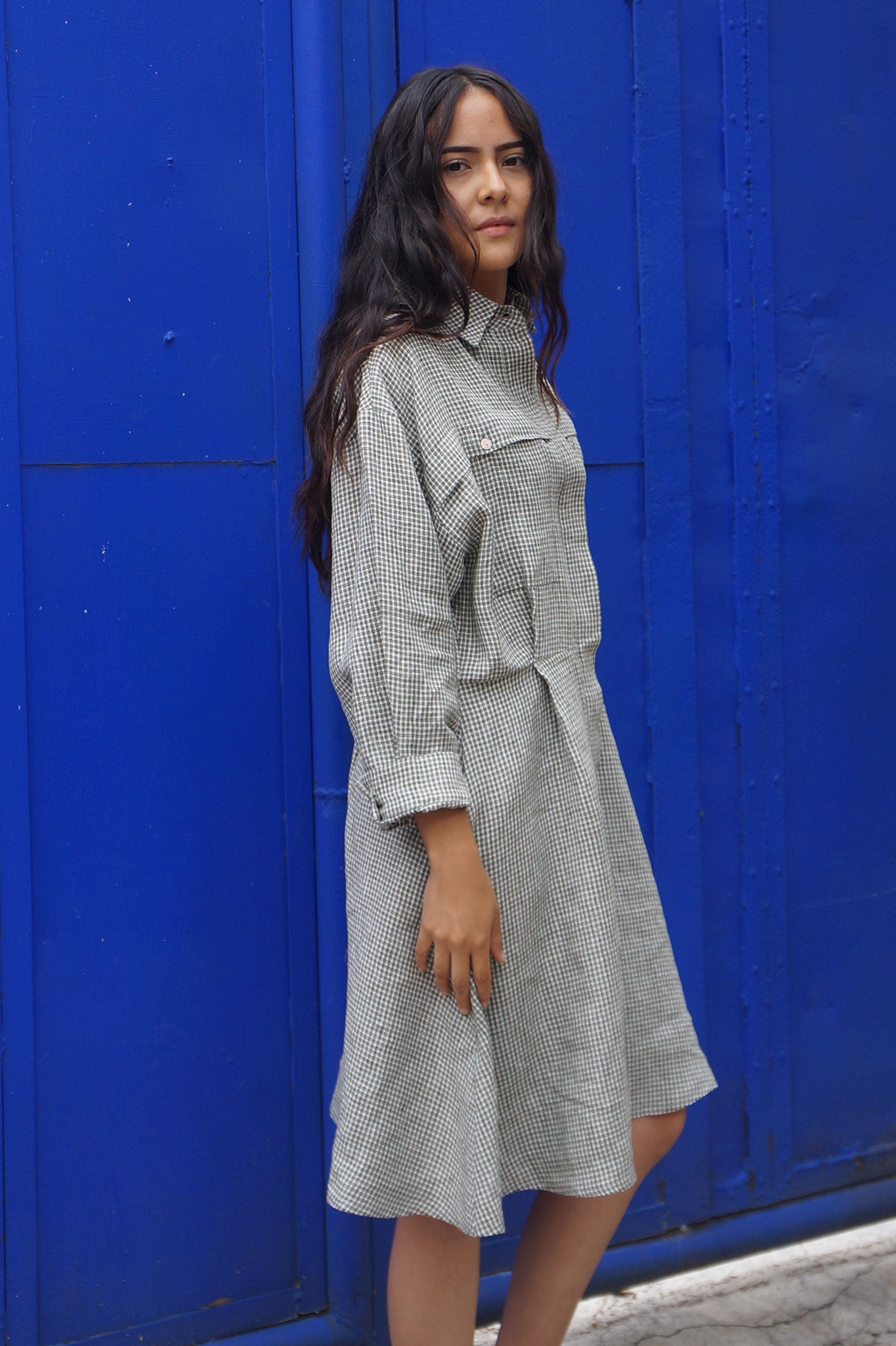 Capucine Checked Linen Dress