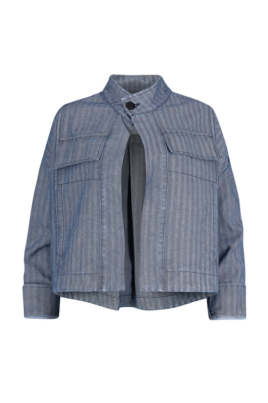 Lianne Washed Herringbone Denim Multi Pocket Cropped Jacket