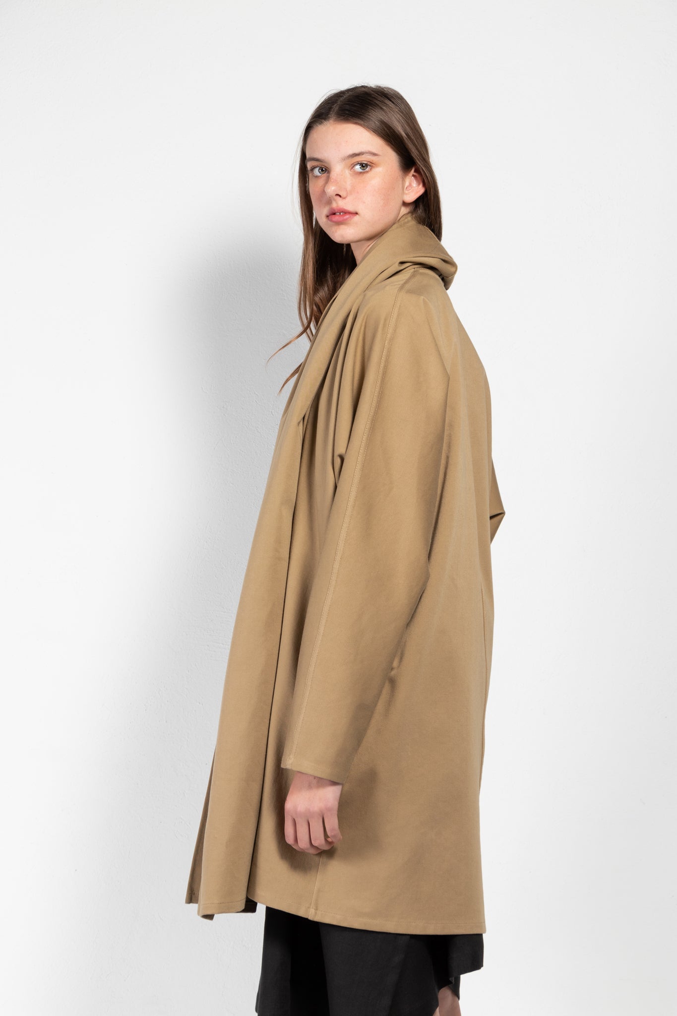 Maauad Cotton Twill Draped Collar Coat