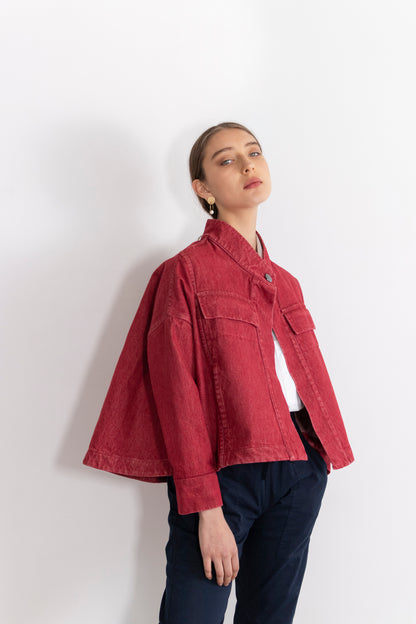 Lianne Washed Denim Multi Pocket Cropped Jacket