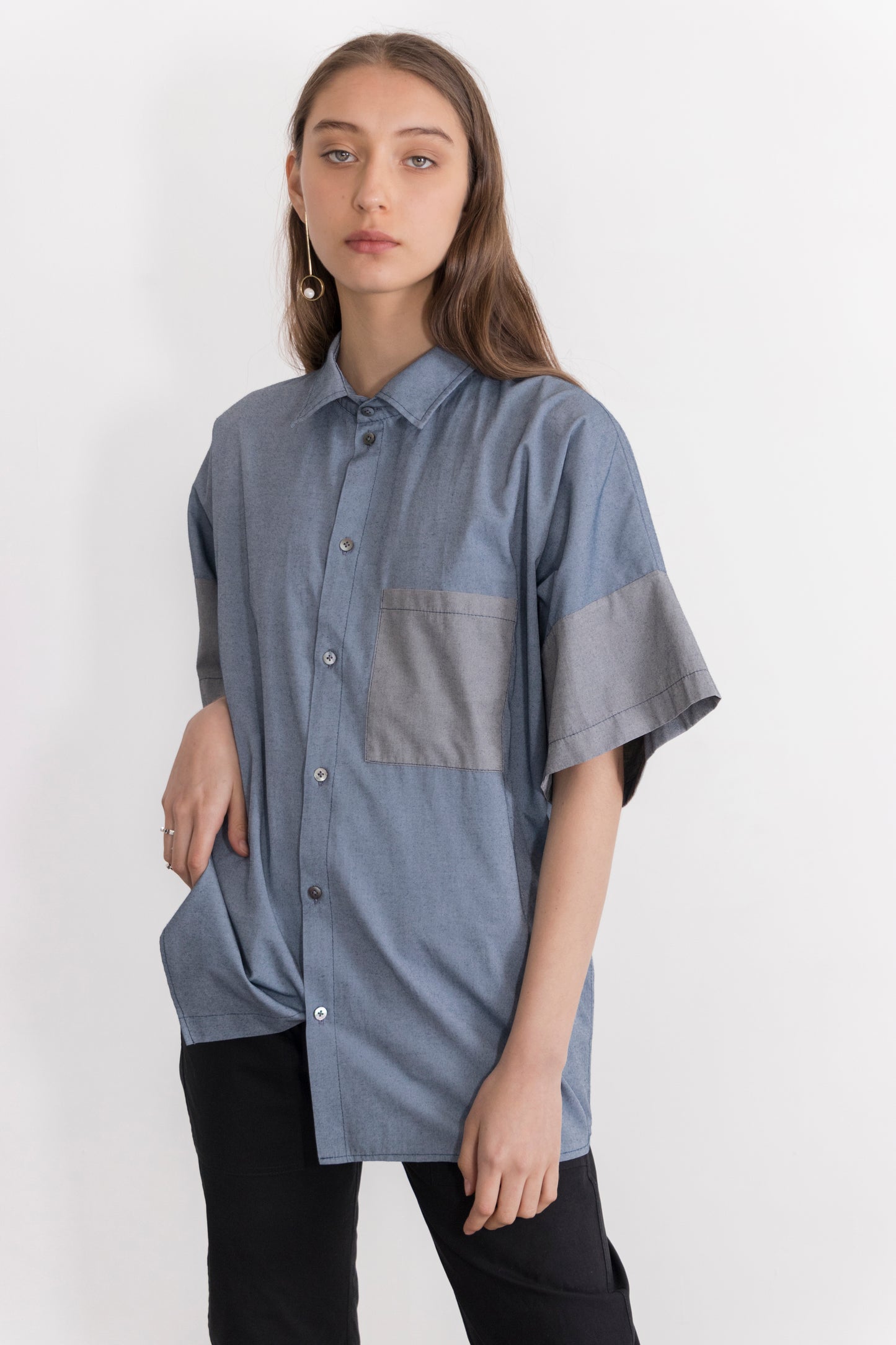 Tin Short Sleeved Piece-Dyed Shirt